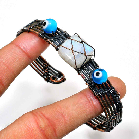 Celestial Guardian – Moonstone & Oxidized Copper Cuff