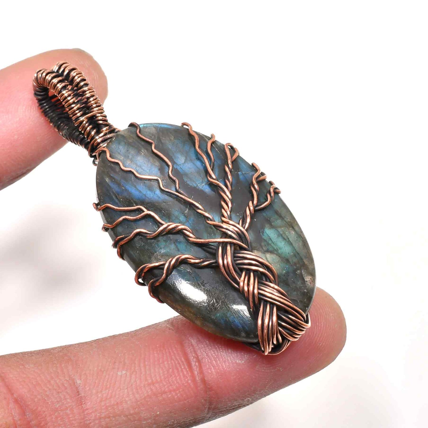 Gaia’s Arbor – Labradorite Copper Tree Pendant