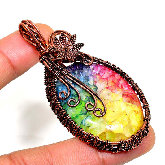 Aurora’s Embrace – Rainbow Aura Quartz Copper Pendant