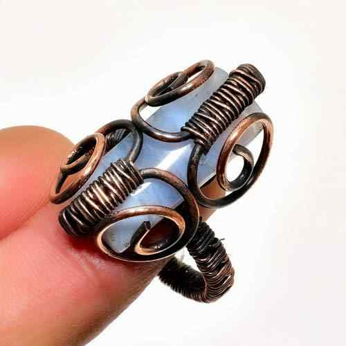 Moonlit Harmony – Blue Lace Agate Copper Ring