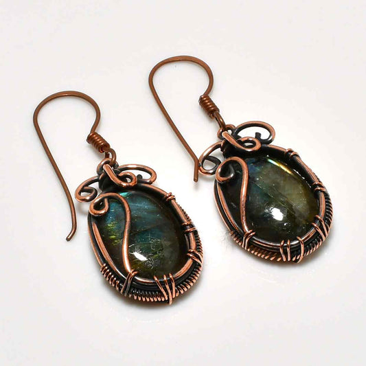 Selene’s Shimmer – Labradorite Copper Earrings