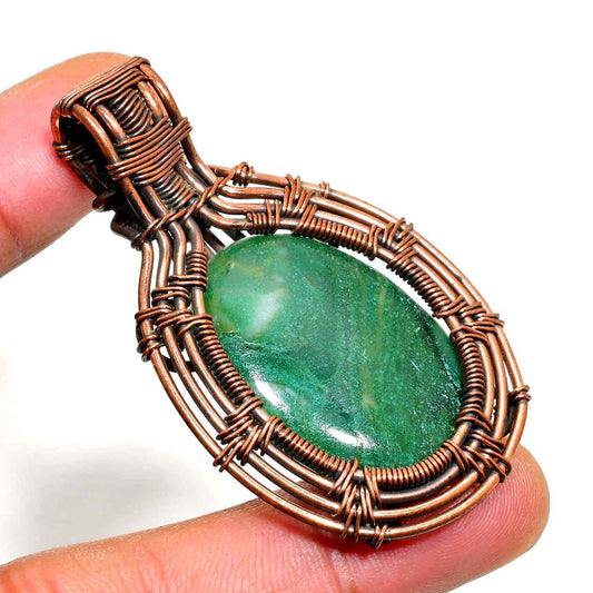 Aether’s Embrace – Green Gemstone Copper Pendant