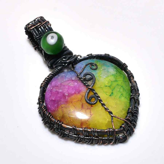 Aurora Heart – Cracked Agate Copper Pendant