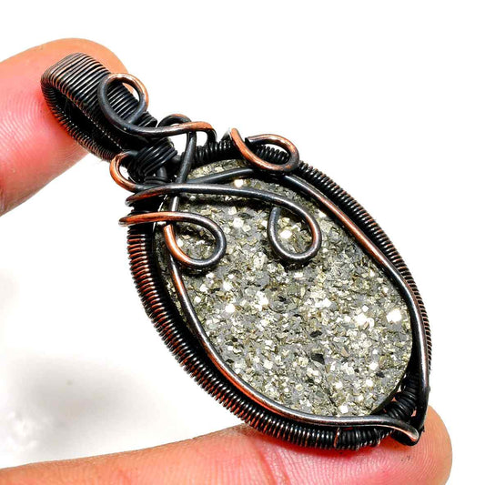 Celestial Sparkle – Druzy Quartz Copper & Black Wire Pendant