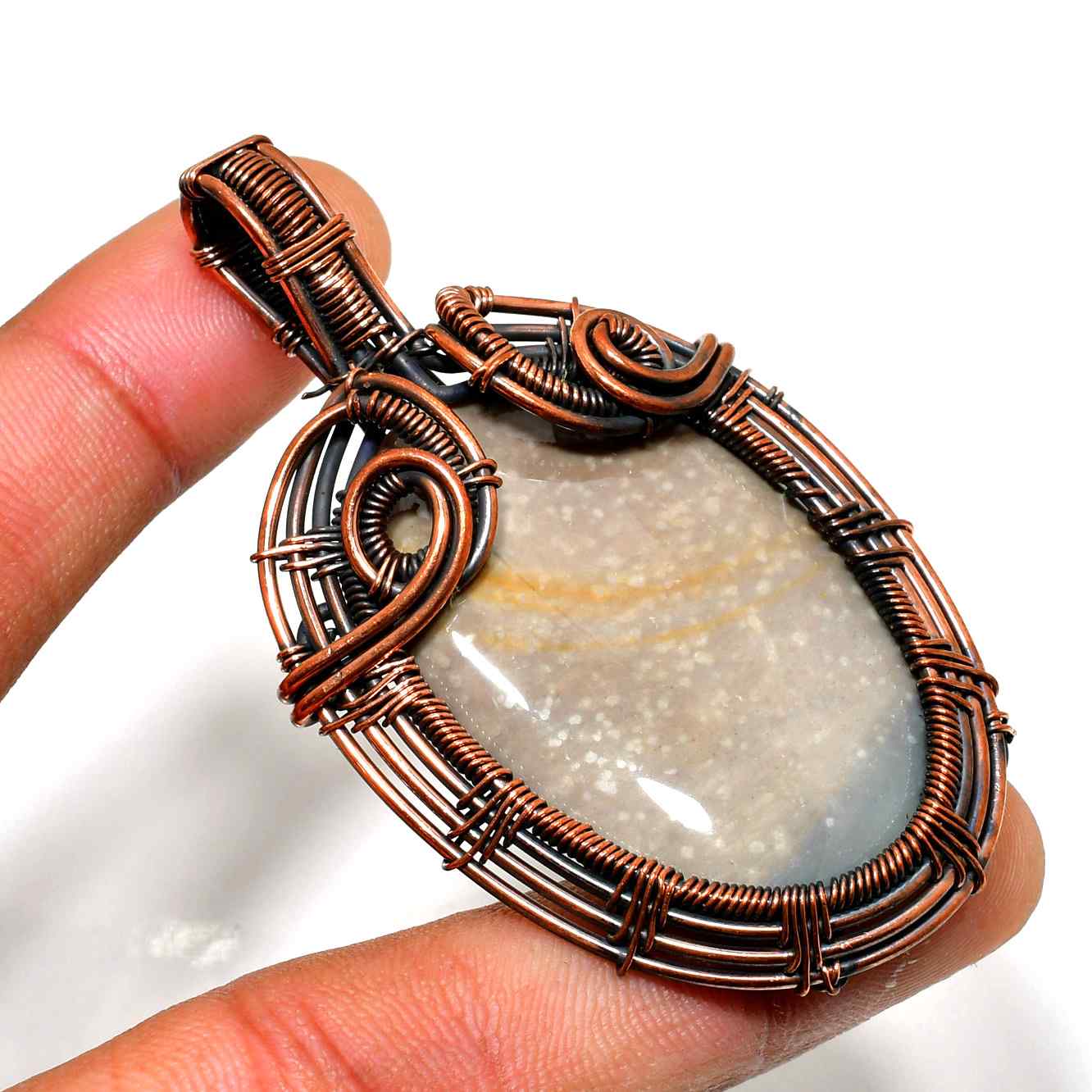 Gaia’s Embrace – Copper-Wrapped Natural Stone Pendant