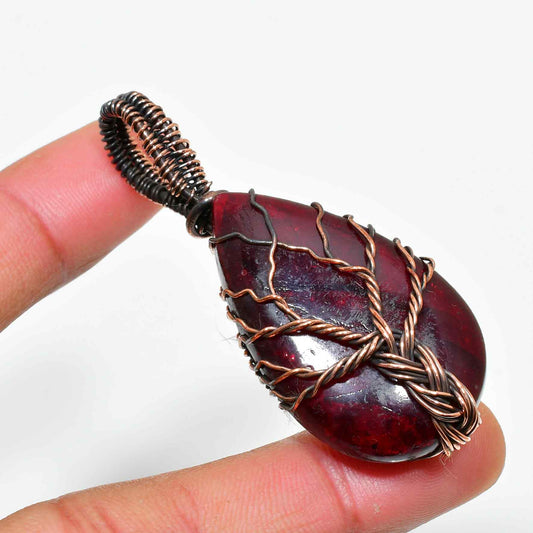 Crimson Harmony – Garnet & Antique Copper Pendant