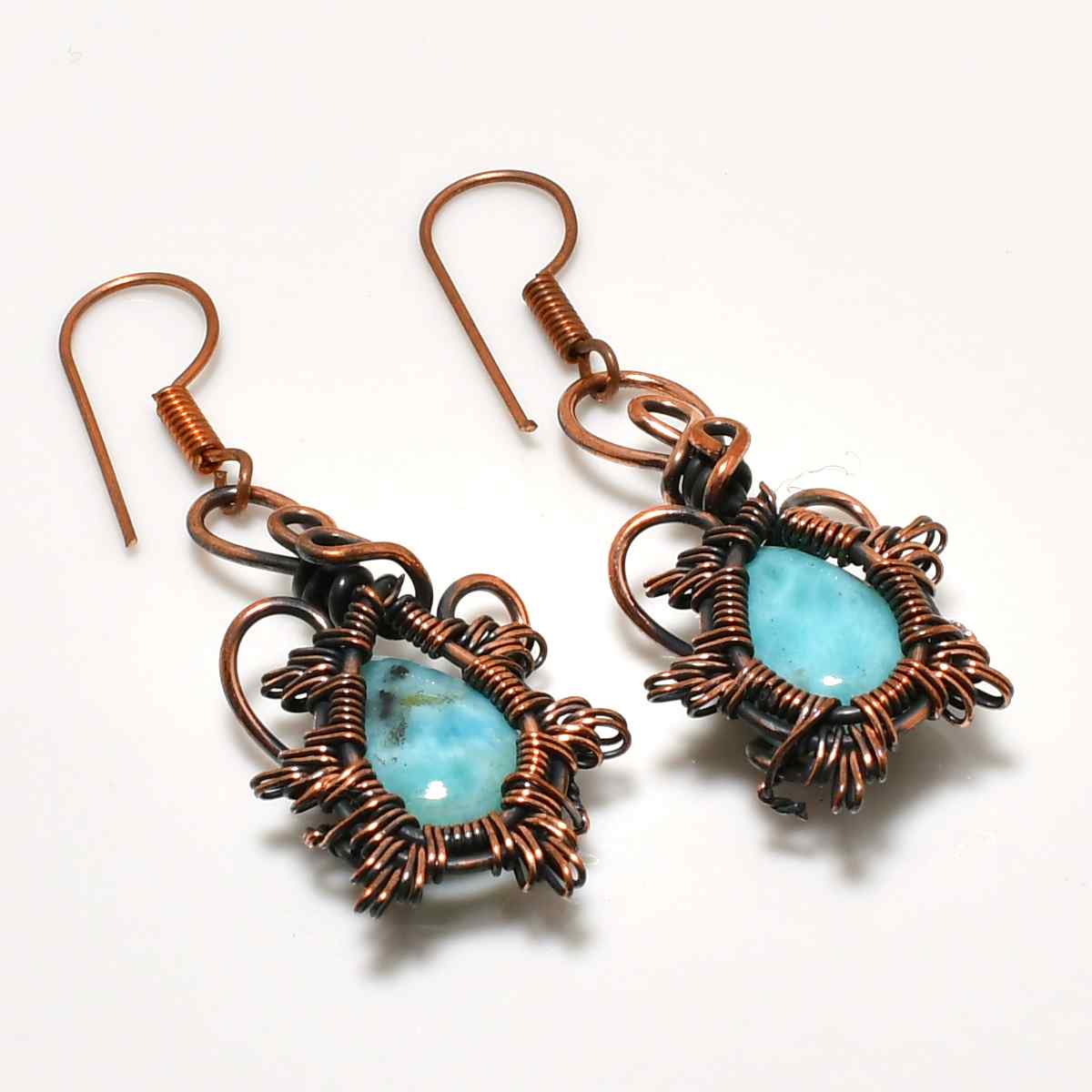 Tranquil Tides – Larimar Copper Earrings