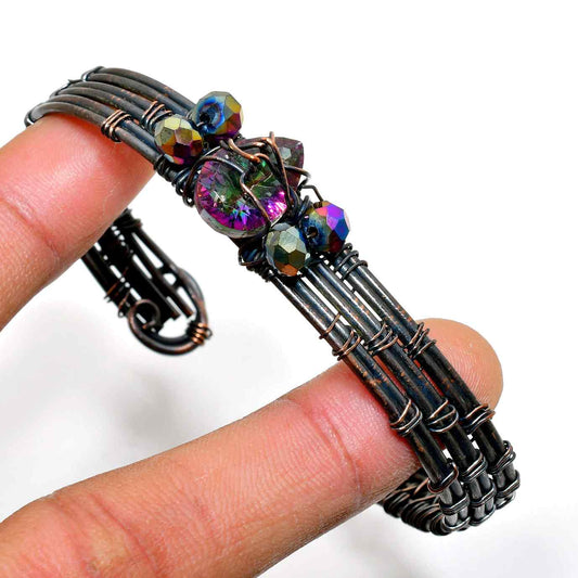 Prism Bloom – Rainbow Crystal Wire-Wrap Bracelet