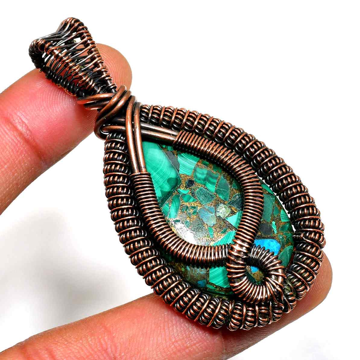 Emerald Embrace – Copper Malachite Pendant
