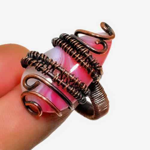 Gaia’s Heart – Pink Agate Copper Ring