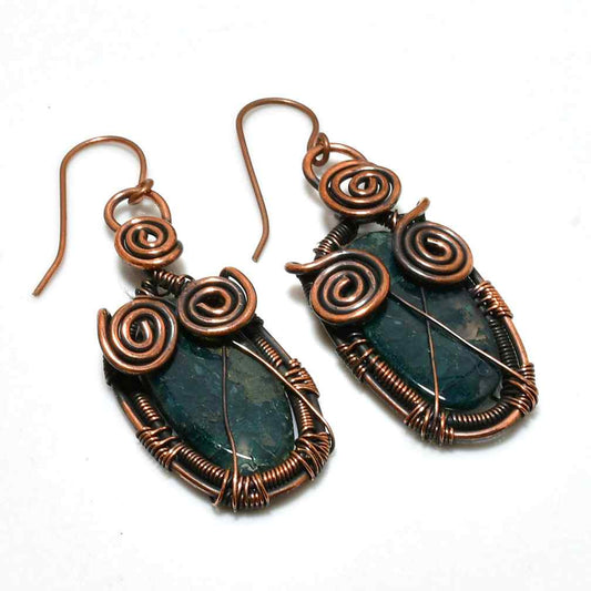 Gaia’s Embrace – Jade & Copper Wire Earrings