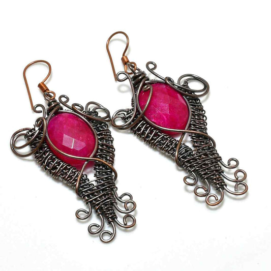 Ember’s Kiss – Ruby & Oxidized Copper Earrings