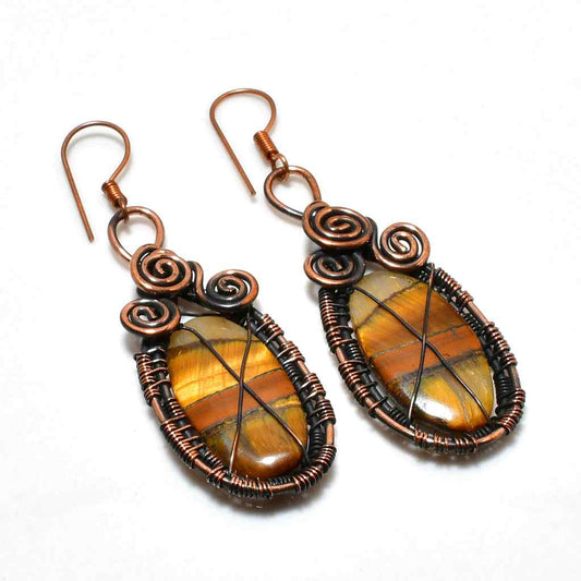 Terra’s Shield – Tiger’s Eye Copper Earrings