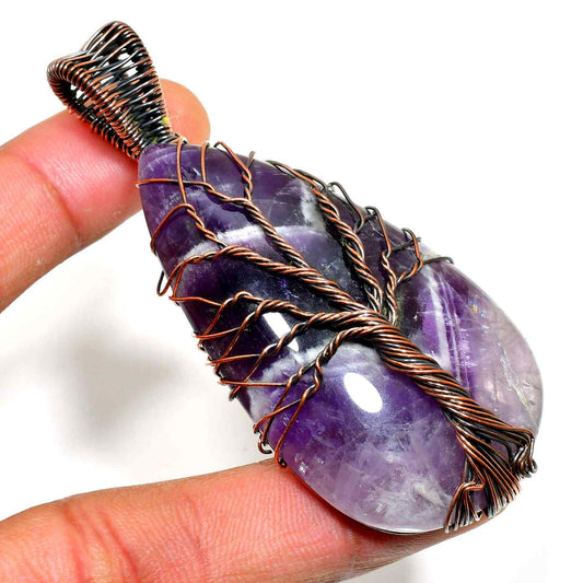 Ezra’s Veil – Oxidized Copper Wire Amethyst Pendant