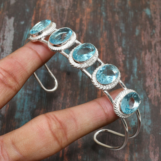 Ocean’s Embrace Cuff – Silver & Aquamarine