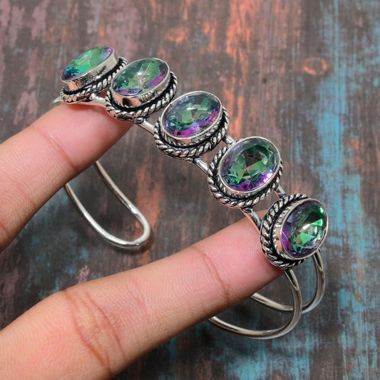Aurora’s Prism – Sterling Silver Gem Cuff