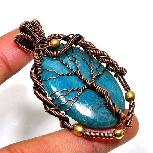 Azure Arbor – Blue Apatite Copper Pendant