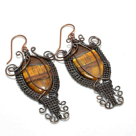 Selene’s Shield – Tiger Eye Copper Earrings