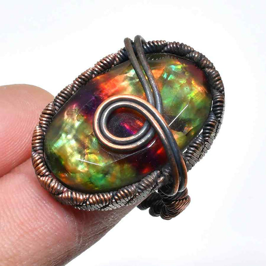 Spectrum Spiral – Rainbow Labradorite & Copper Ring