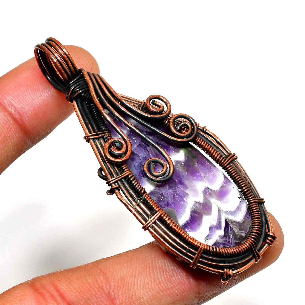Ezra’s Veil – Handcrafted Amethyst & Copper Pendant