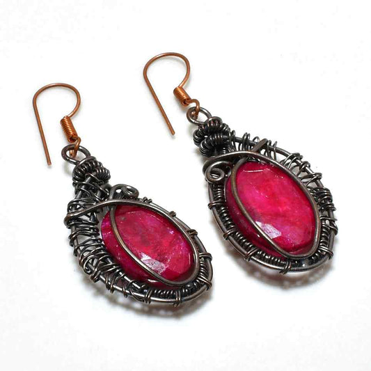 Scarlet Seraph – Rubellite & Oxidized Copper Earrings