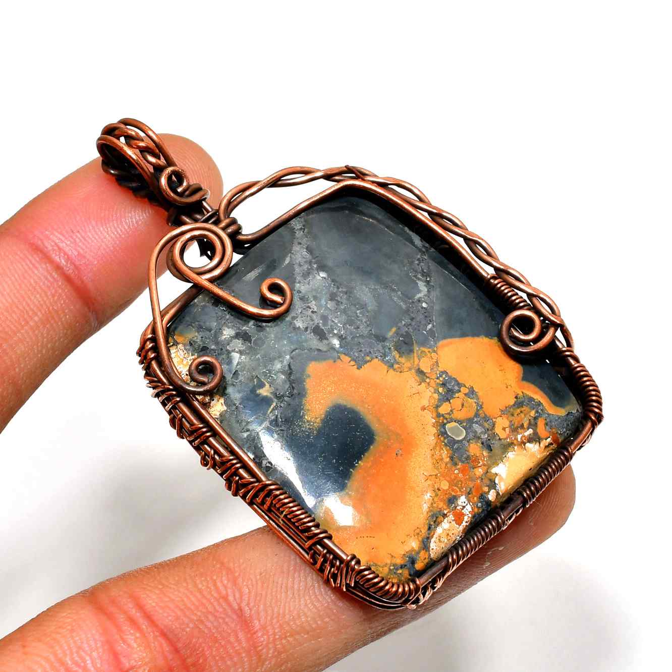 Jasper Reverie – Oxidized Copper Wire Pendant