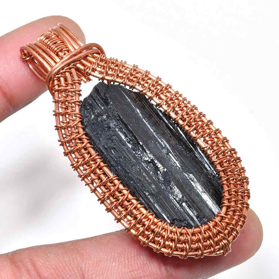 Obsidian Essence – Copper Wire Shield Pendant