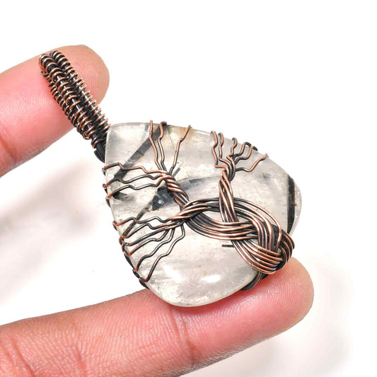 Earthlight – Handwrapped Quartz & Copper Pendant