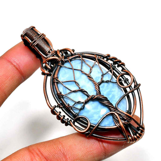 Azure Arbor – Blue Lace Agate Copper Pendant