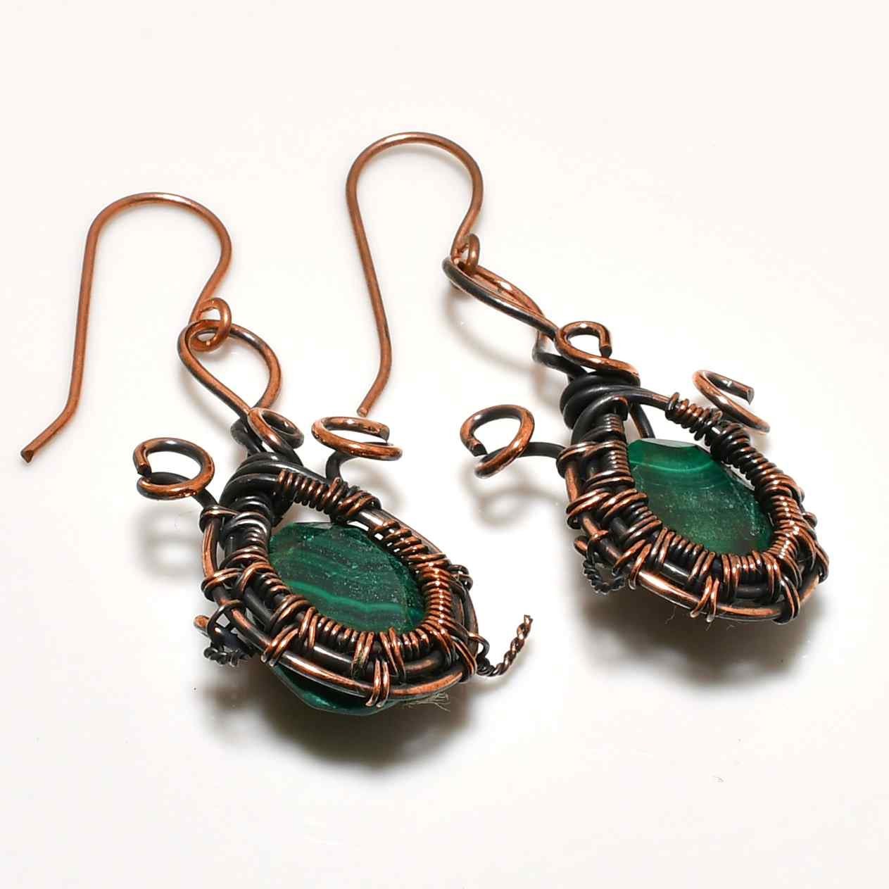 Gaia’s Harmony – Malachite Copper Earrings