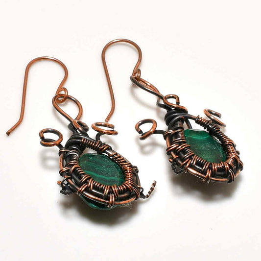 Gaia’s Harmony – Malachite Copper Earrings