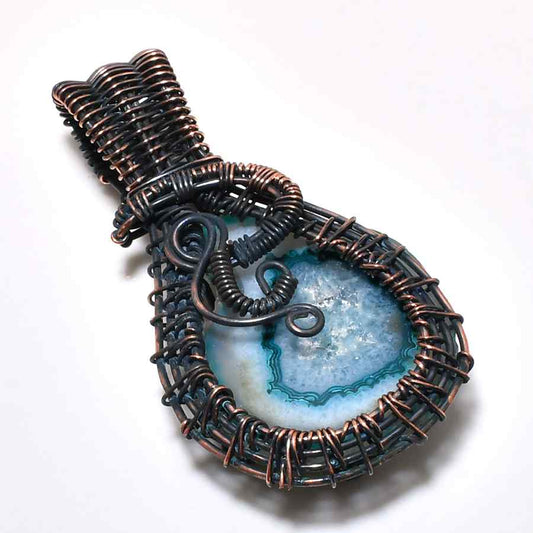 Azure Embrace – Agate Copper Pendant