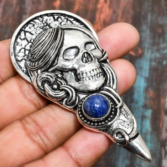 Memento Mori – Lapis Lazuli & Silver Brooch