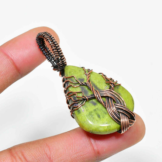 Gaia’s Guardian – Green Stone Copper Pendant