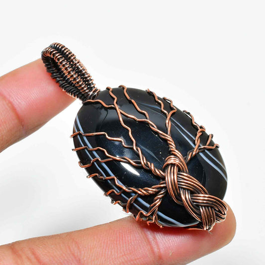 Earth’s Anchor – Black Agate Copper Pendant