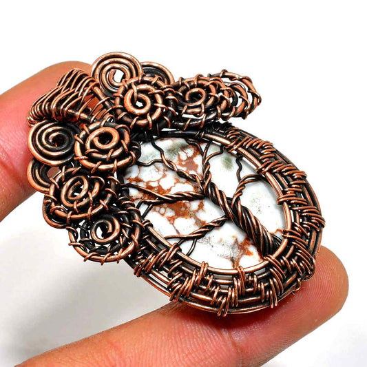 Gaia’s Embrace – Oxidized Copper & Stone Tree of Life Pendant
