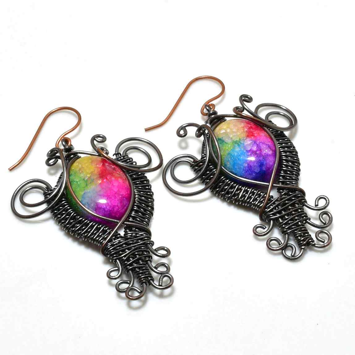 Aurora’s Embrace – Rainbow Druzy Copper Earrings