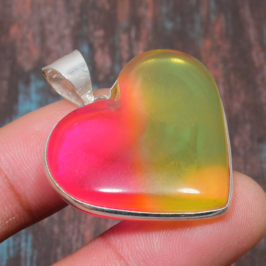 Heart’s Embrace – Rainbow Fluorite Sterling Silver Pendant