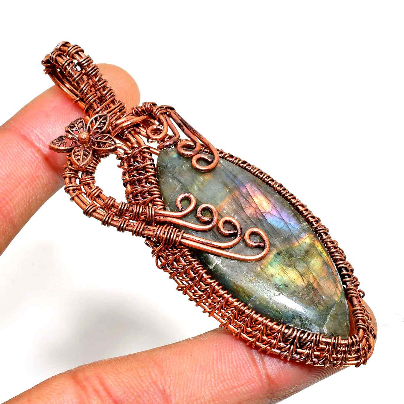 Astral Aura – Oxidized Copper Labradorite Pendant