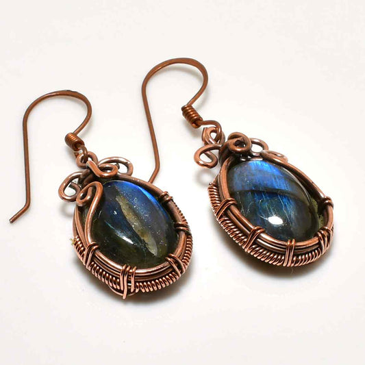 Celestial Veil – Labradorite Copper Earrings