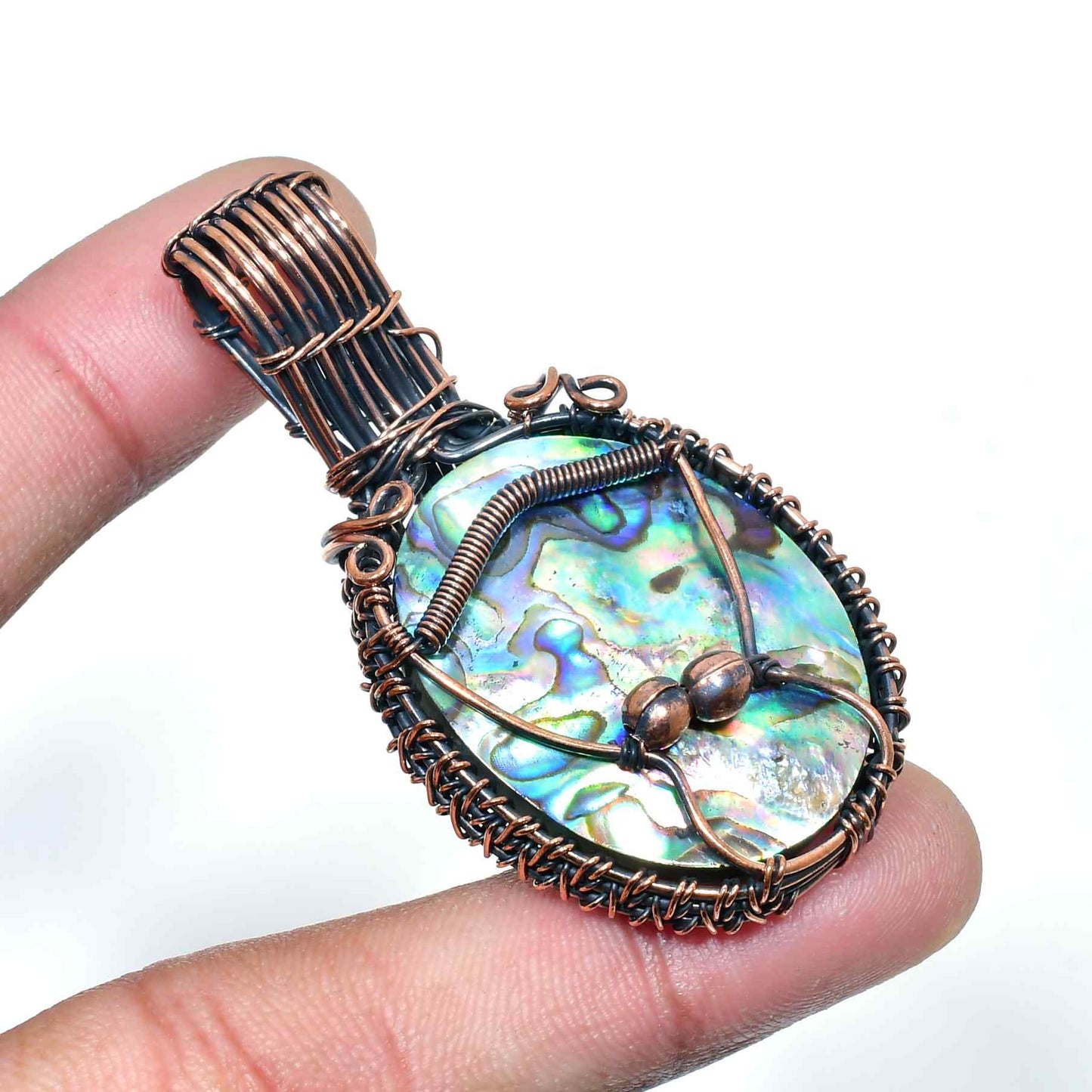 Ocean’s Embrace – Abalone & Oxidized Copper Pendant