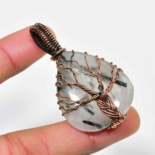 Roots of Radiance – Quartz Tree of Life Copper Pendant