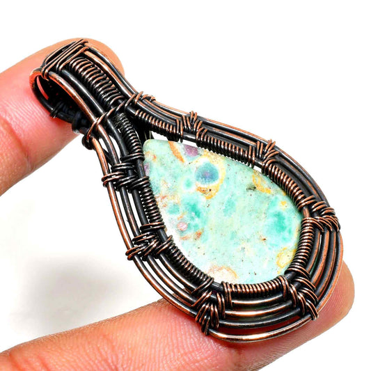 Aquatic Serenity – Ocean Jasper Copper & Black Wire Pendant