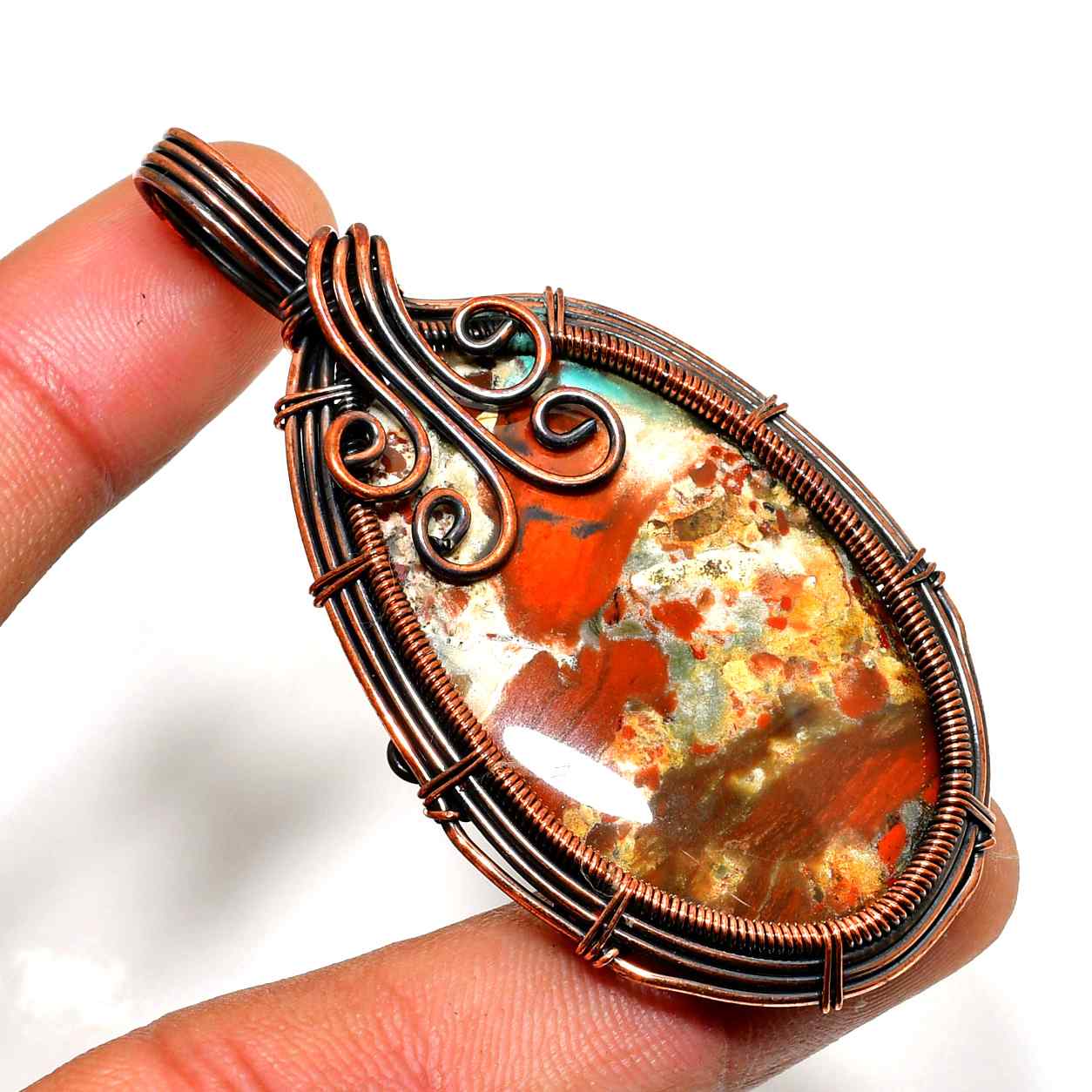 Celestial Flame – Jasper & Copper Pendant