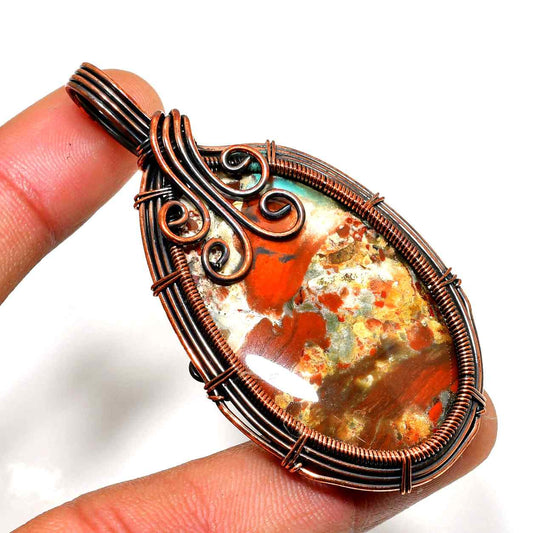 Celestial Flame – Jasper & Copper Pendant