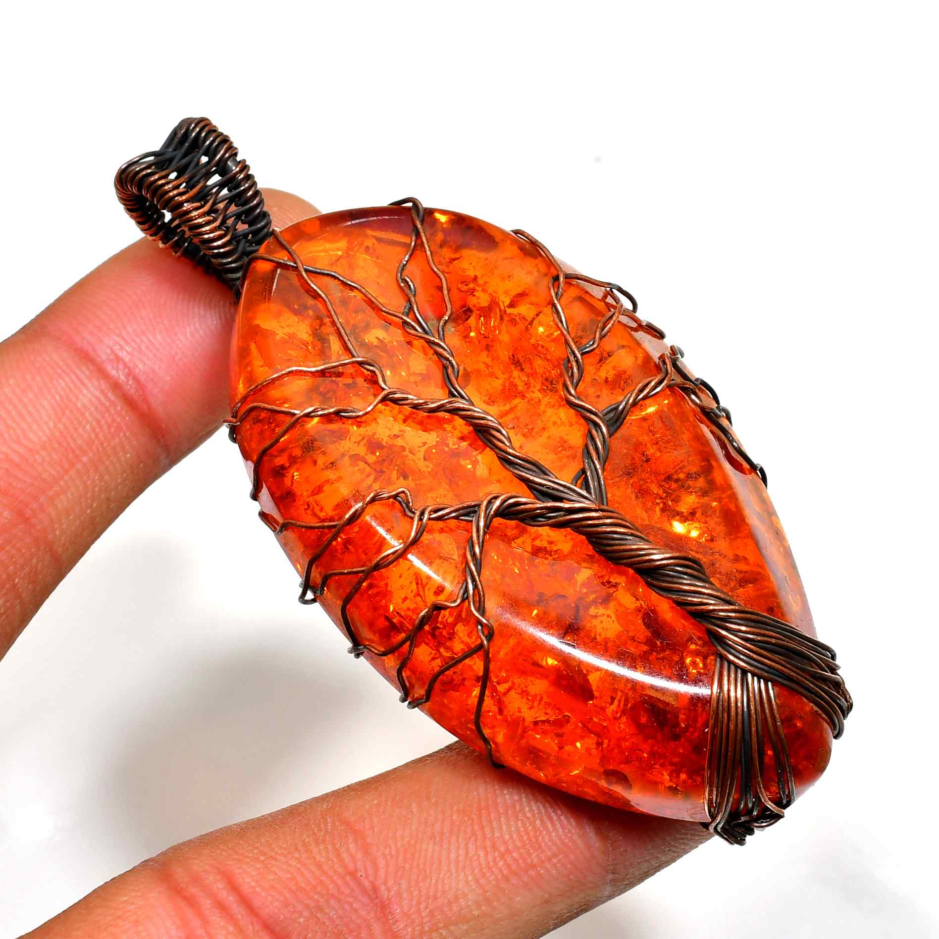 Ember’s Embrace – Amber & Oxidized Copper Pendant