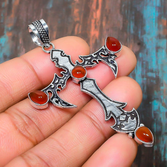 Cross of Valor – Carnelian Silver Pendant