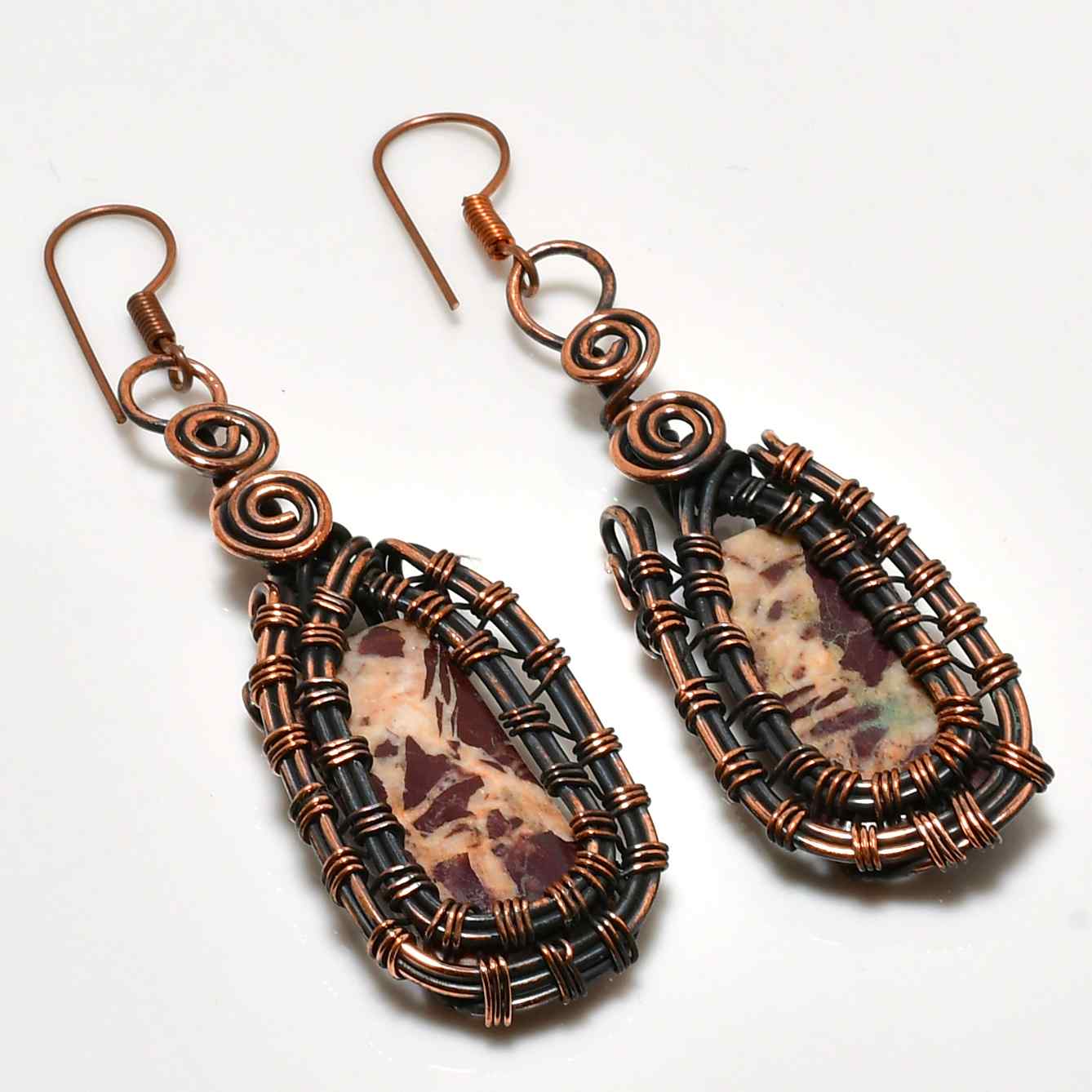 Rustic Dusk – Oxidized Copper & Natural Stone Earrings