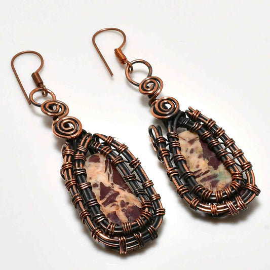 Rustic Dusk – Oxidized Copper & Natural Stone Earrings