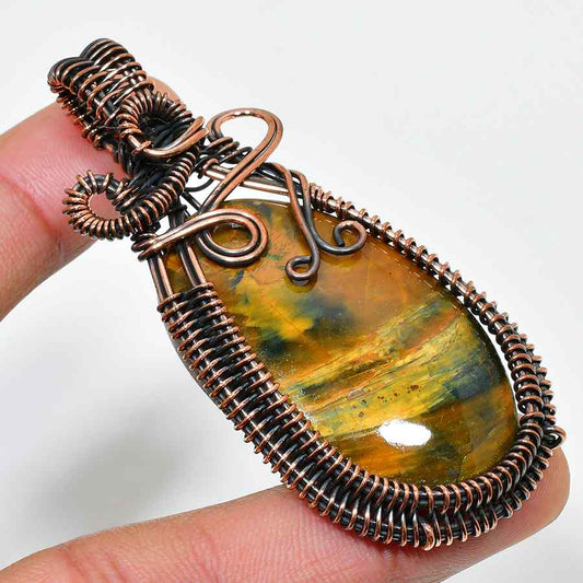 Ember’s Shield – Oxidized Copper Tiger’s Eye Pendant